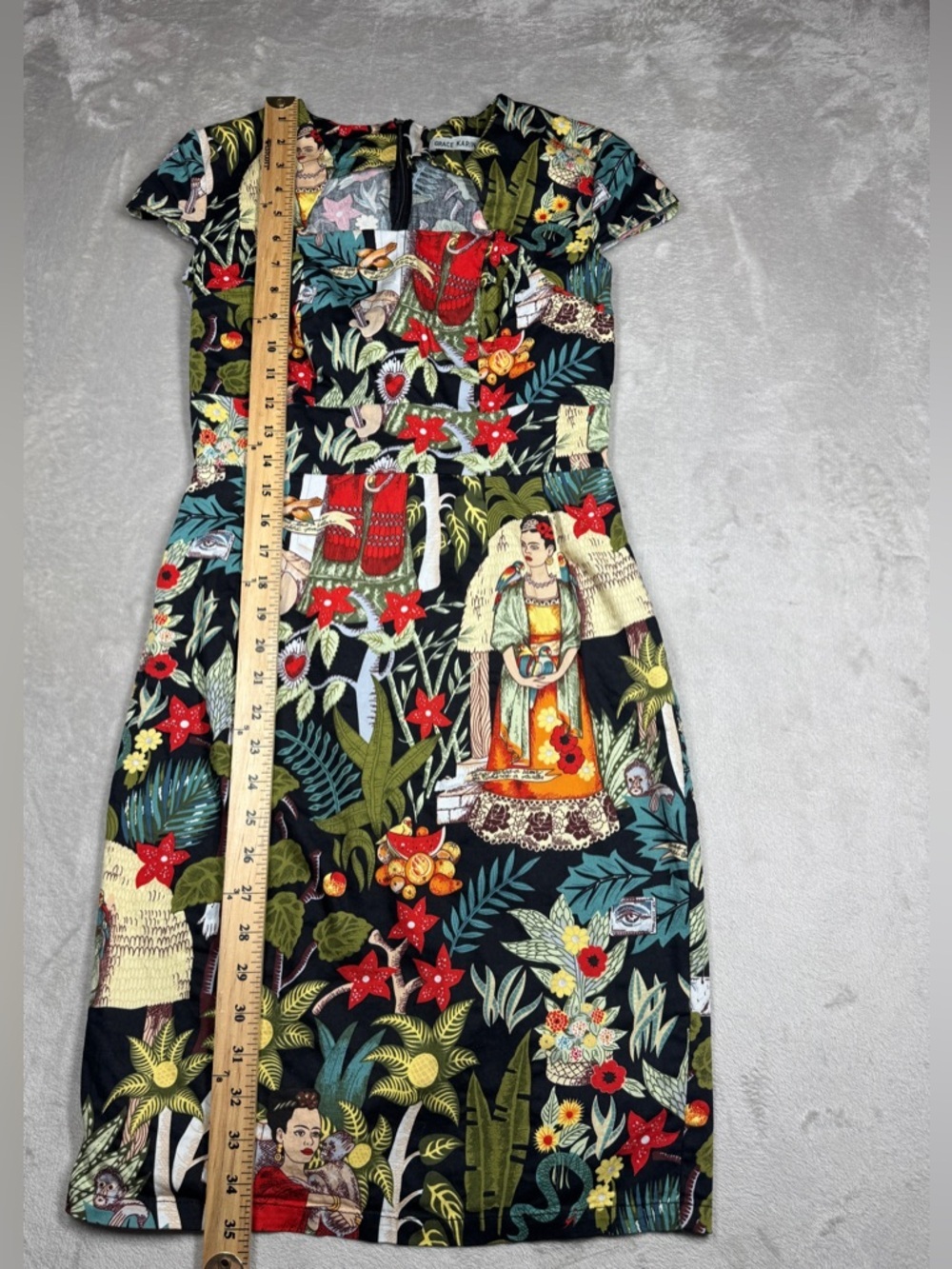 Grace Karin Frida Kahlo Tropical Floral Retro Rockabilly Black Red Dress Size S - Picture 9 of 16